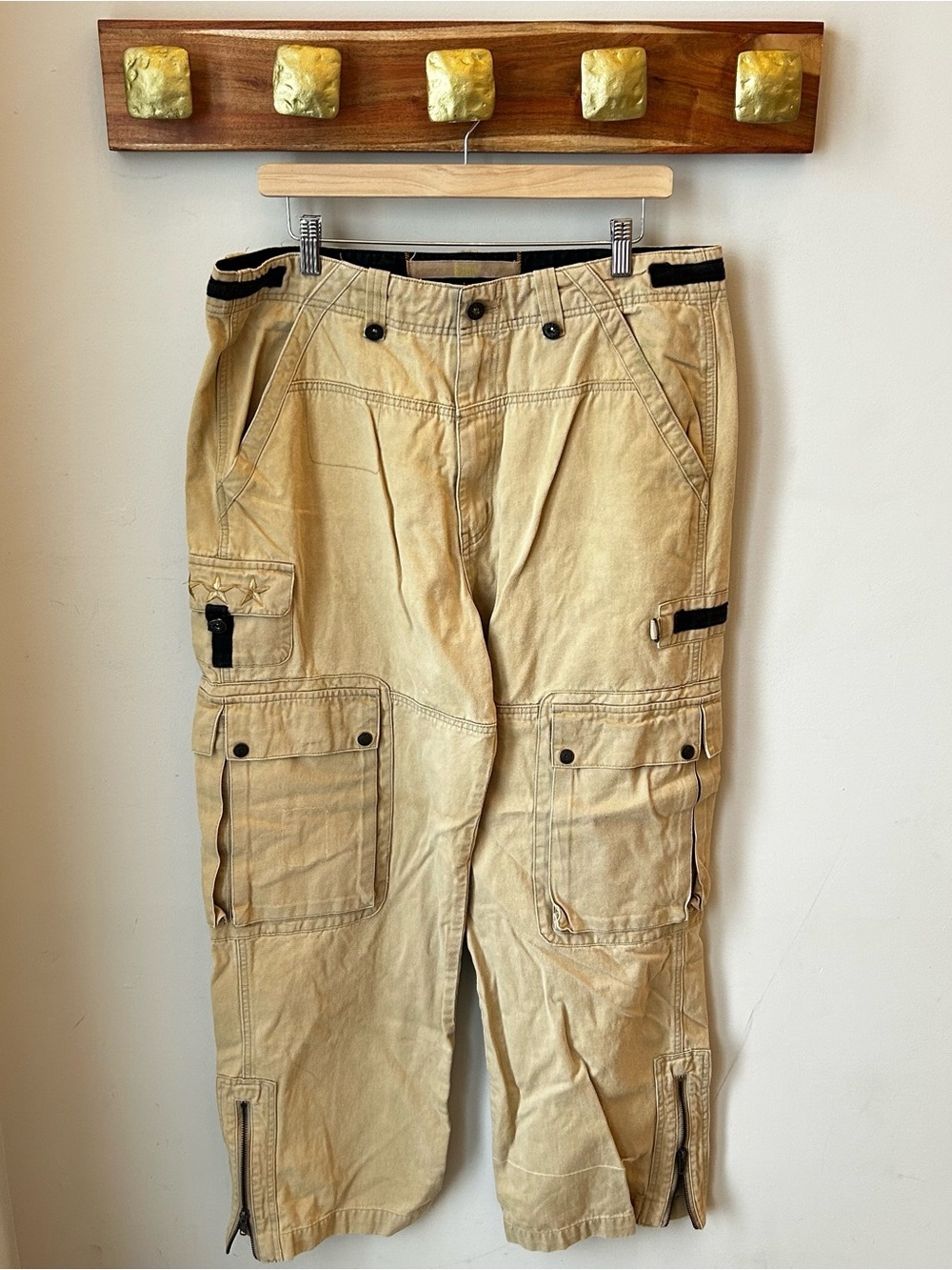 EXCO Men's Tan Cargo Pants Utility Chic Durable Multi Pocket Gorpcore Streetwear